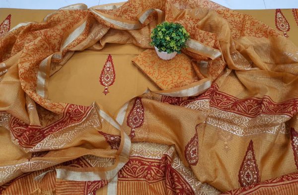 Superior quality Copper Cotton suit with kota silk dupatta
