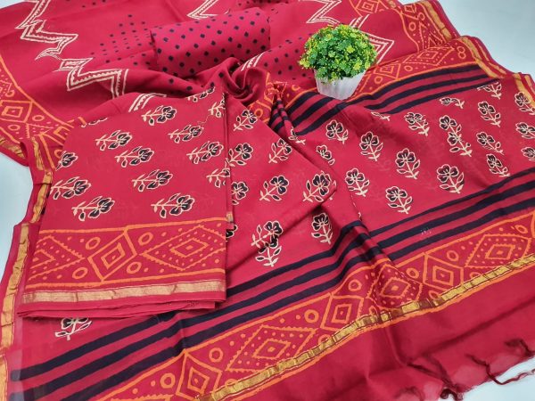 Pigment print Crimson Chanderi Silk suit chanderi dupatta