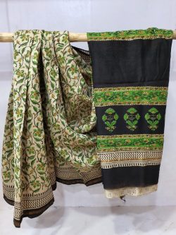 Green and beige Chanderi saree for women