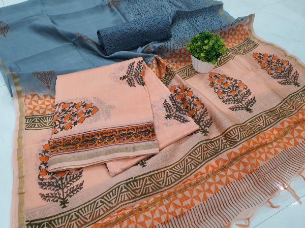 Superior quality Apricot and Cerulean chanderi salwar kameez suit