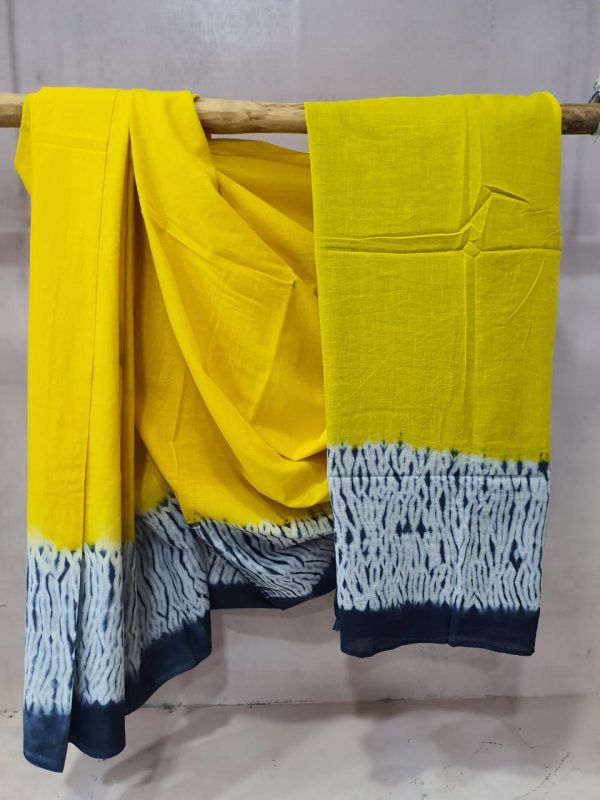 beautiful Yellow Cotton mulmul saree with blouse