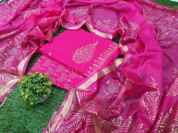 pink Natural Cotton suit with kota silk dupatta