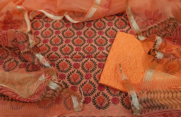 orange chanderi silk suit with organza dupatta