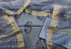 Jaipuri Baby blue chanderi silk suit with organza dupatta