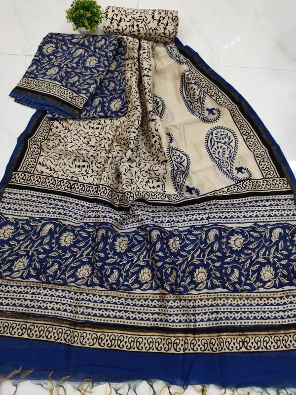 Exclusive Blue and beige chanderi salwar kameez suit