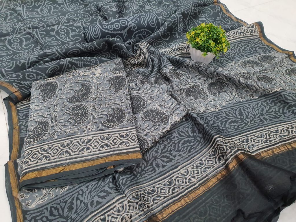 Unstitched Slate gray chanderi salwar kameez suit