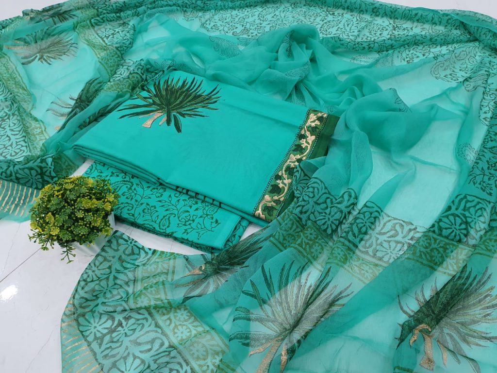 Deep Turquoise pure chiffon dupatta dress material