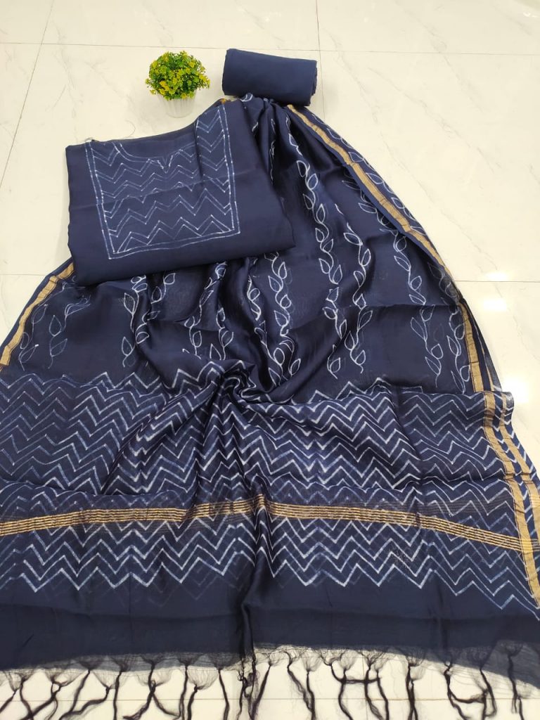 beautiful Indigo blue  chanderi salwar kameez suit