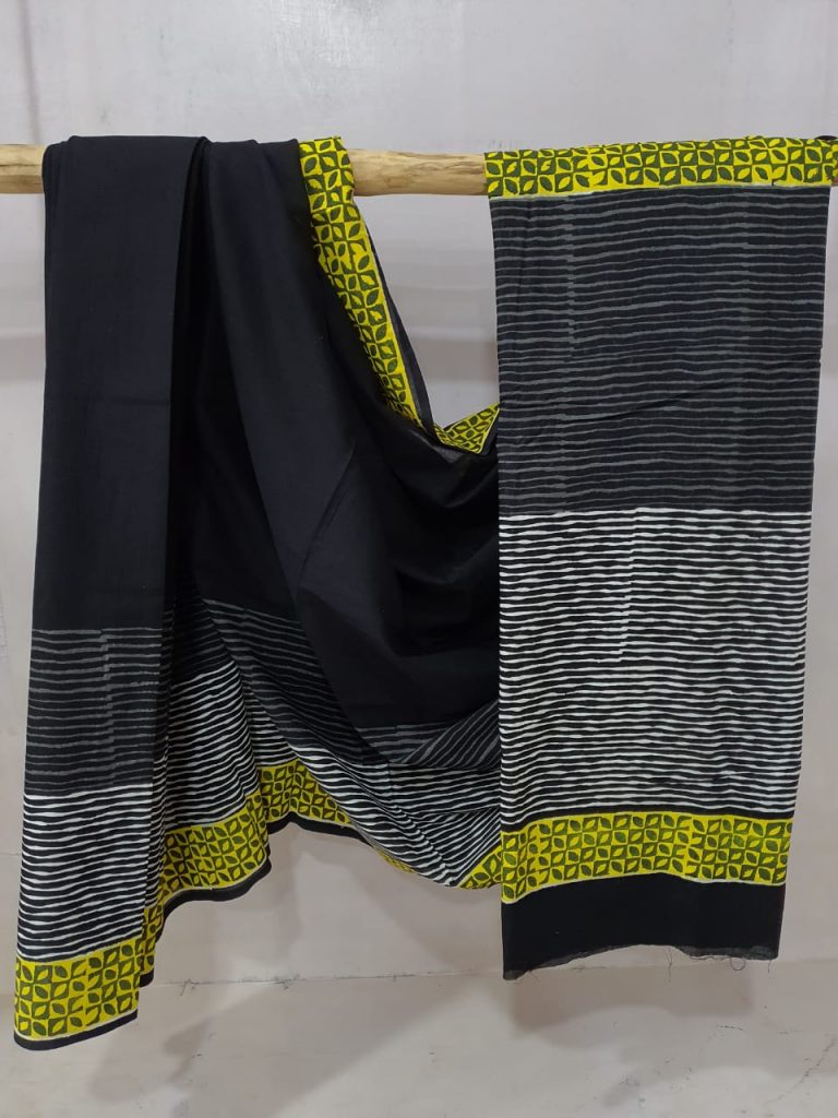 bagru print Black cotton saree with blouse