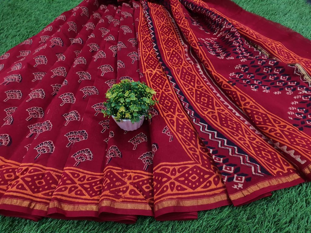 Partywear Crimson Chanderi silk saree for ladies