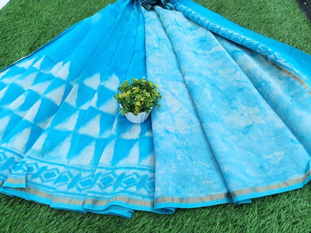 beautiful cyan chanderi silk saree