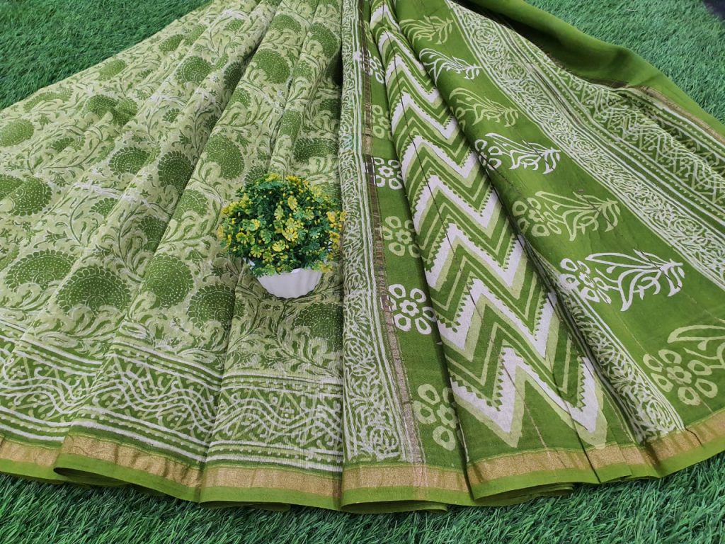 unstitched green chanderi silk saree