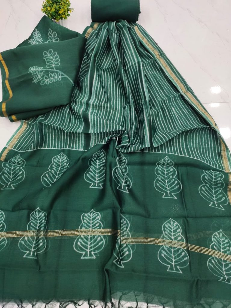 Natural Teal Chanderi suit set With salwar
