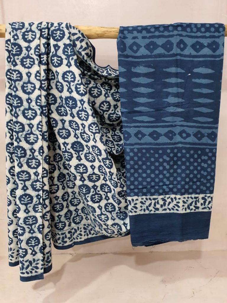 Beautiful Persian blue Cottton mulmul saree With blouse
