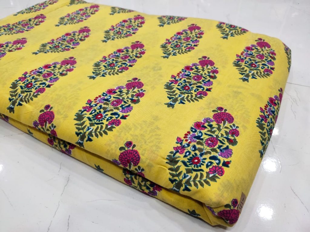 mugal print yellow cotton dress materiel set