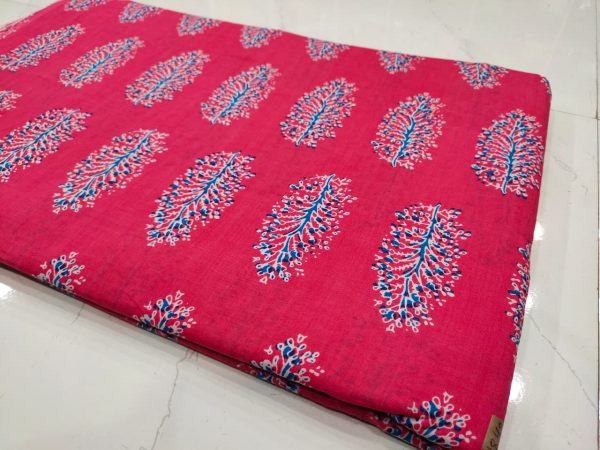 Natural cerise pink cotton dress materiel for ladies