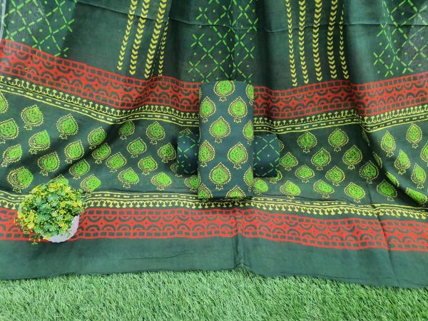 Green Cotton salwar kameez set with mulmul dupatta