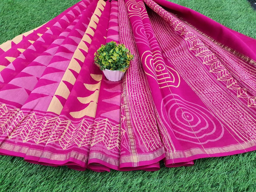 Office wear Magenta rose Chanderi saree with blouse