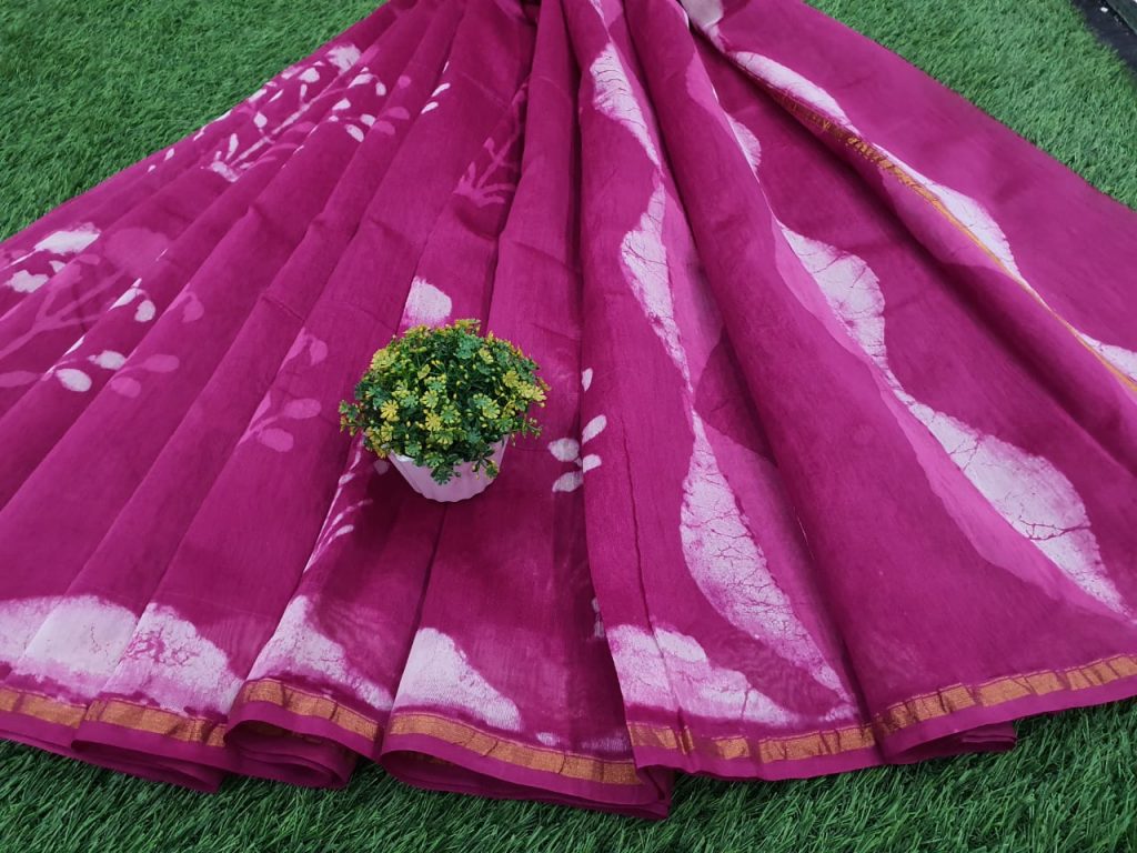 Partywear Magenta rose Chanderi saree with blouse