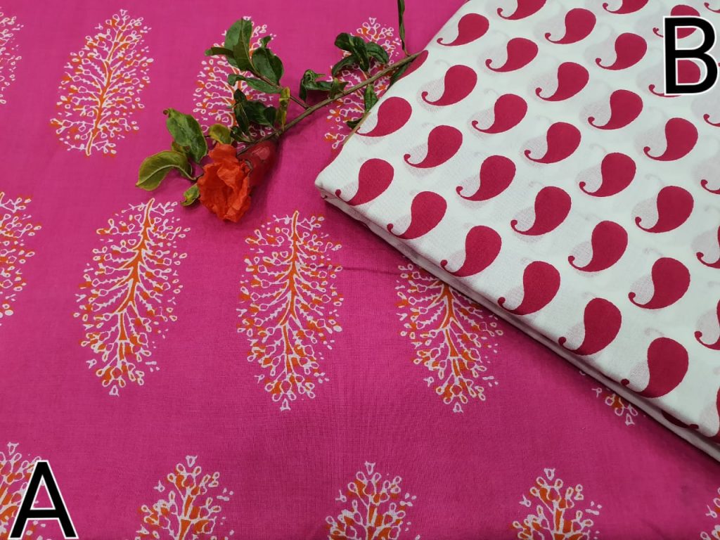 Pigment print pink and White cotton dress materiel set