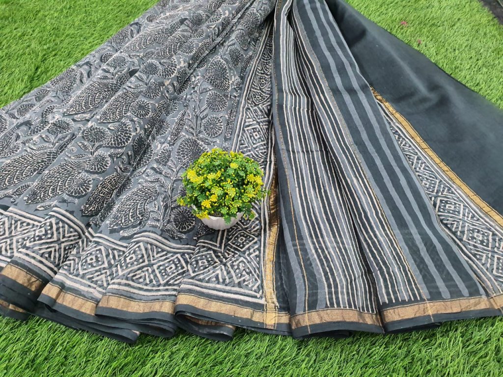 Office wear Slate gray Chanderi saree with blouse