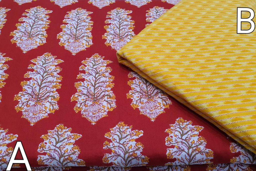mugal print Crimson and Orange cotton dress materiel set
