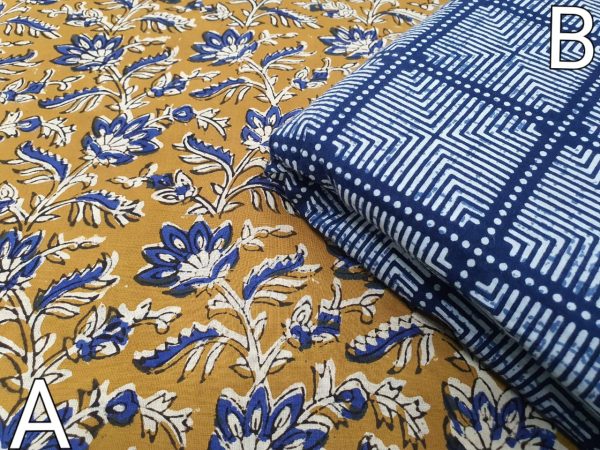 Rapid print Brown and blue cotton dress materiel set