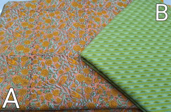Rapid print Spring green cotton dress materiel set