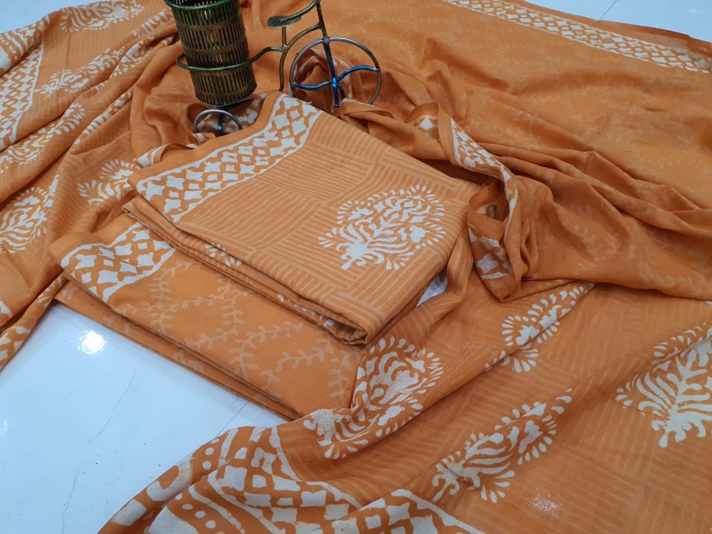 Copper Cotton salwar kameez set with mulmul dupatta
