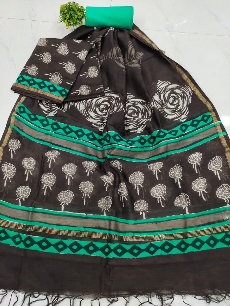 Office wear black and cyan Superior quality chanderi suit set