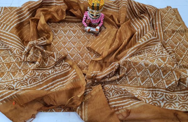 Bagru print Brown chanderi suit With salwar kameez set