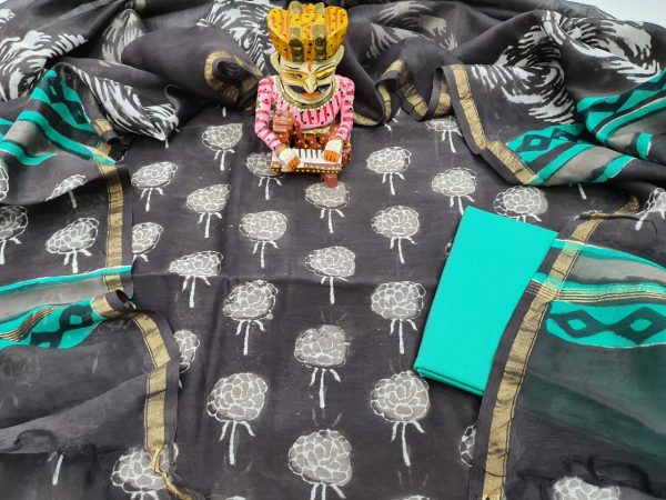 Office wear black and cyan Superior quality chanderi suit set