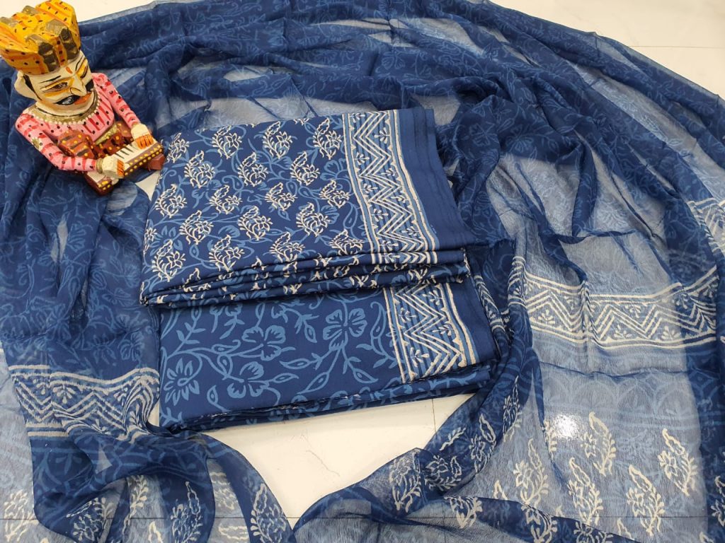 blue cotton salwar kameez with chiffon dupatta