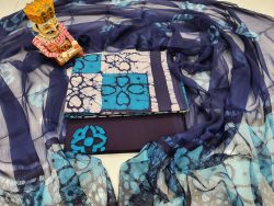 Azure blue and Indigo blue cotton salwar kameez with chiffon dupatta