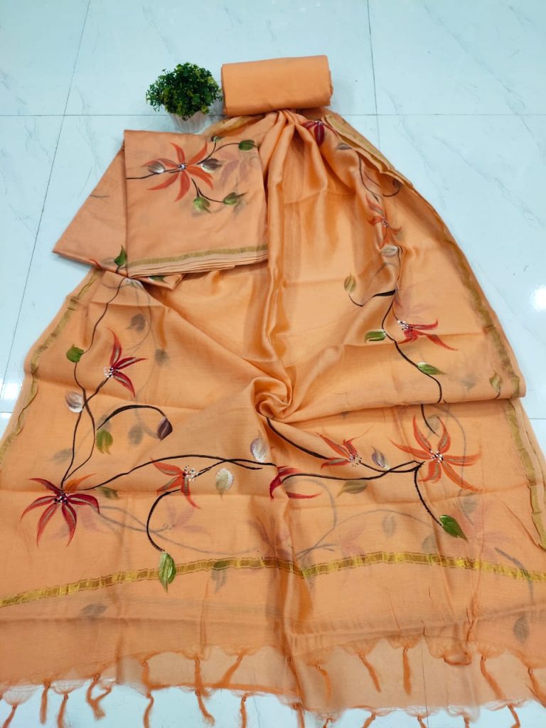 Superior quality Coral hand painting chanderi suit set