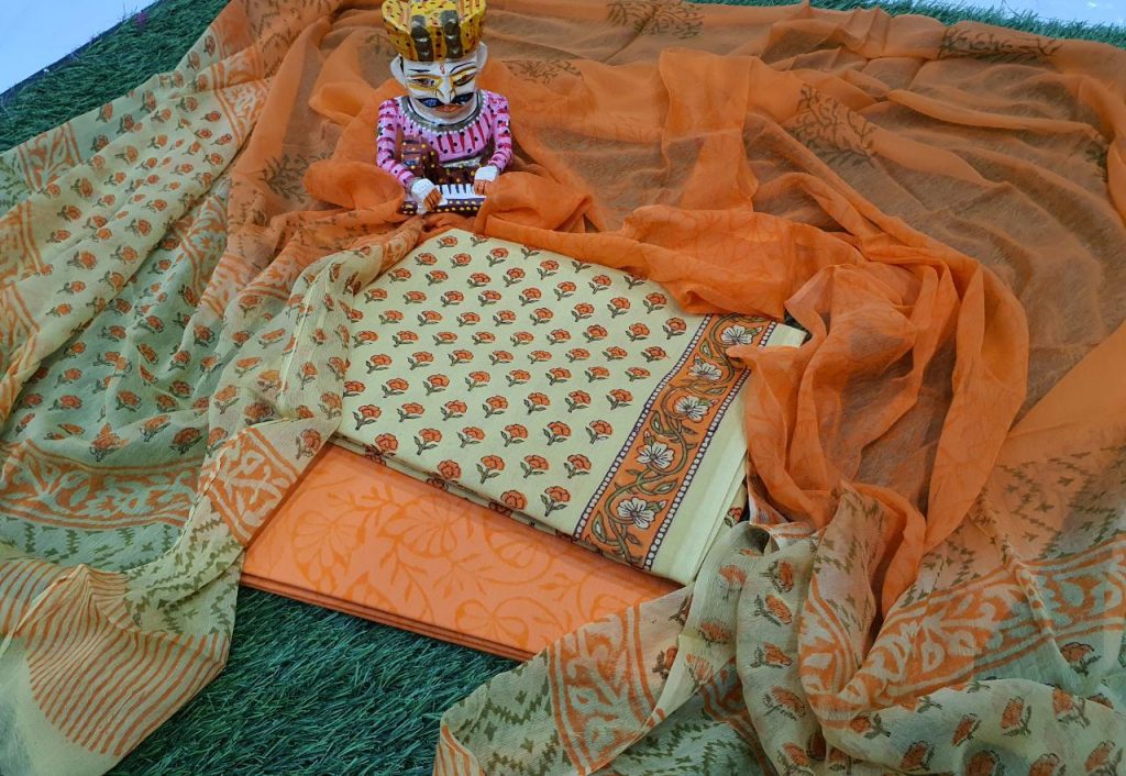 Orange chiffon dupatta suit with salwar kameez set