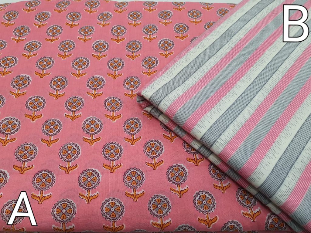 jaipuri pink and White cotton dress materiel for ladies