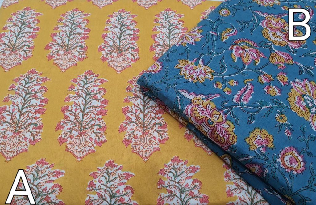 Jaipuri Yellow And Cerulean Cotton running material set