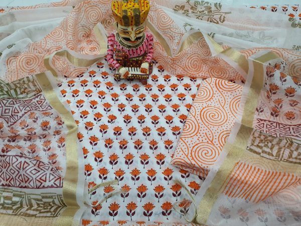 Traditional White Cotton suit kota dupatta for women