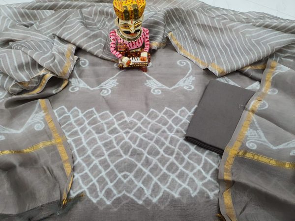 Bagru print gray chanderi suit With salwar kameez set