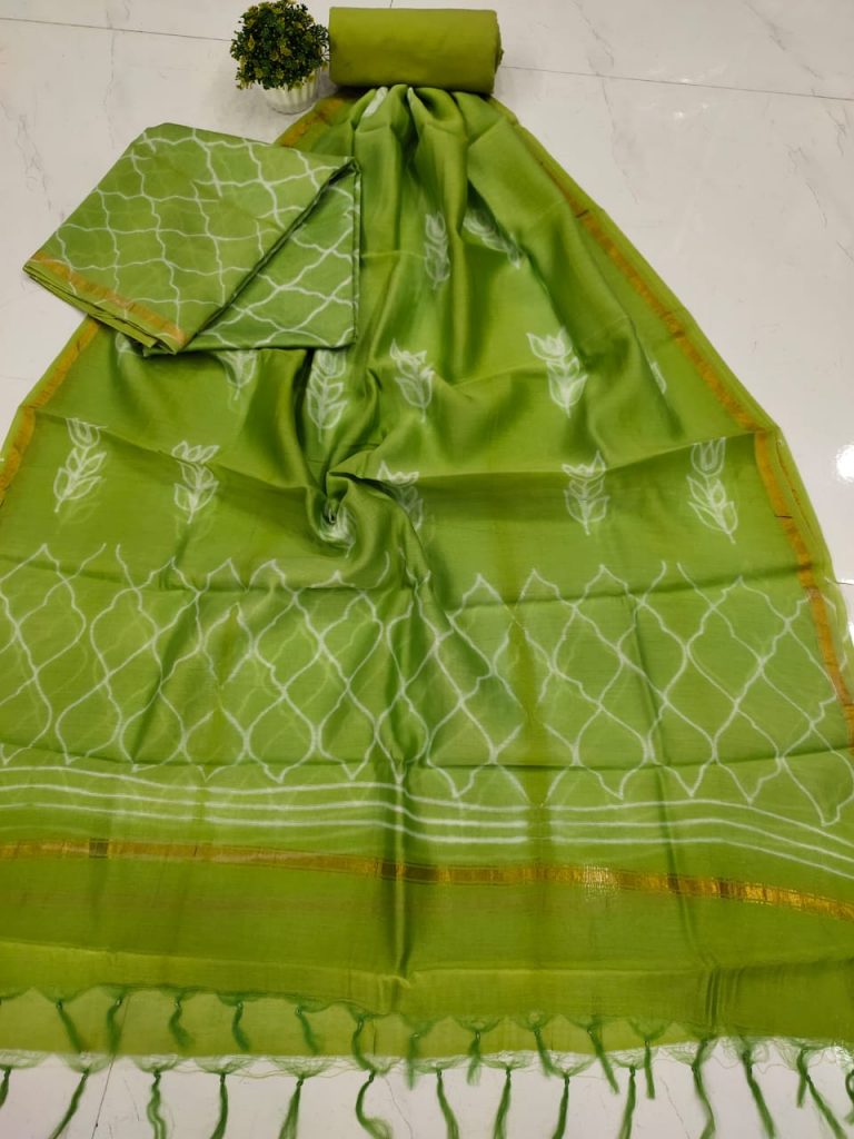 Bagru print green chanderi suit With salwar kameez set