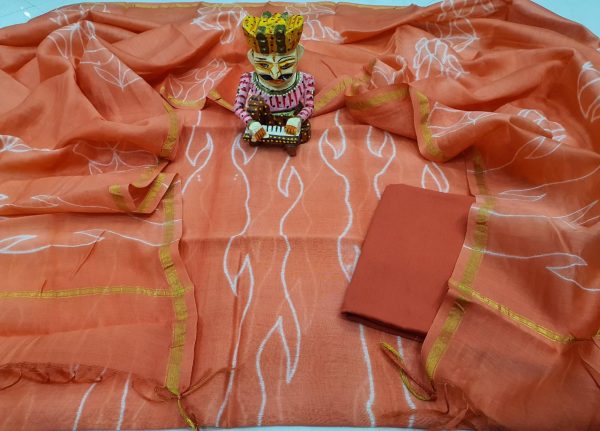 Bagru print orange chanderi suit With salwar kameez set