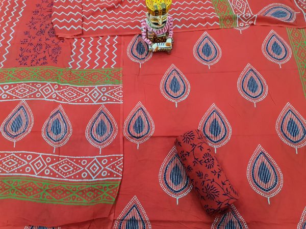 Orange bagru print cotton suit set With salwar kameez