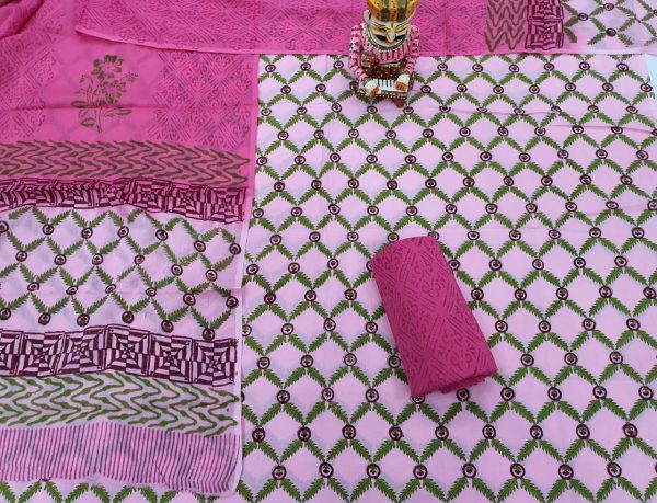 Magenta bagru print cotton suit set With salwar kameez