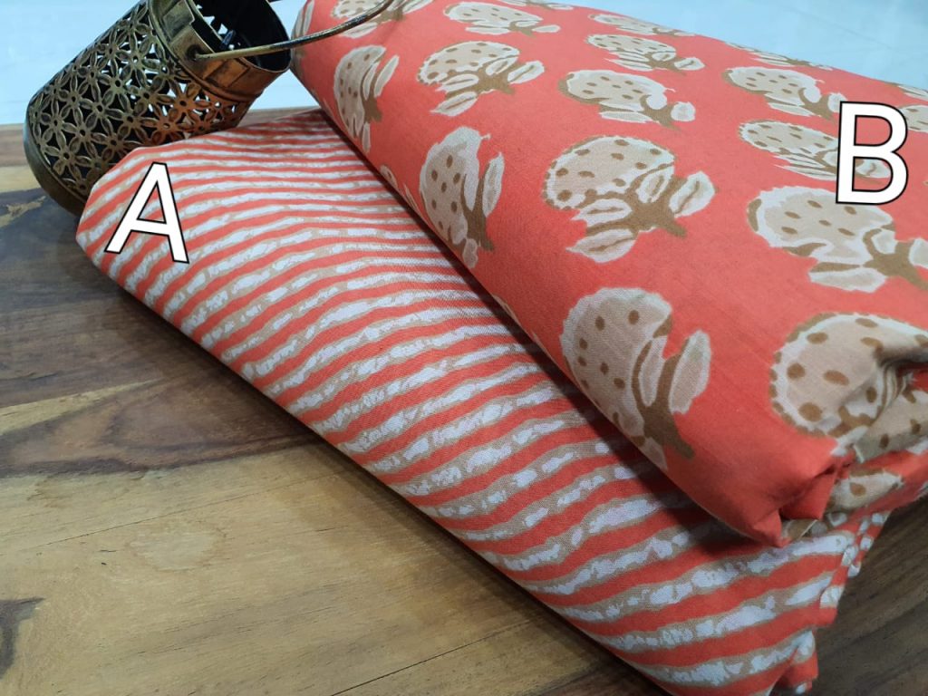 Jaipuri Orange-red bagru print Cotton running material Set