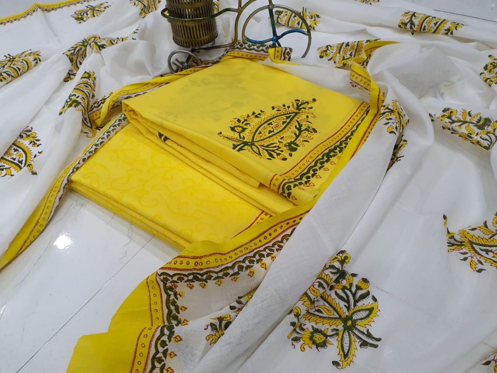 White And yellow Cotton salwar kameez set