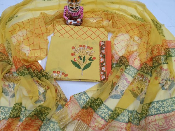 Yellow Floral print chiffon dupatta salwar kameez Set