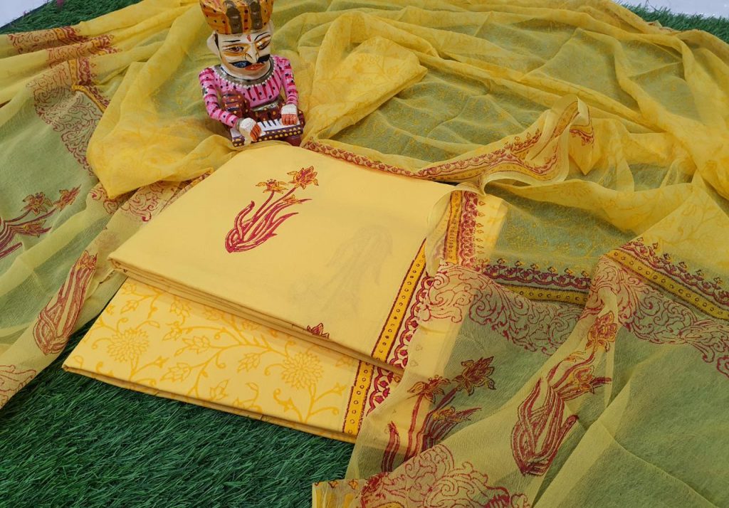 Yellow Pure Cotton chudhidar set