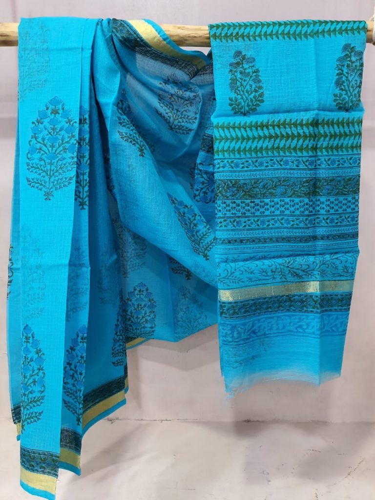 Beautiful Azure blue kota doria saree With blouse