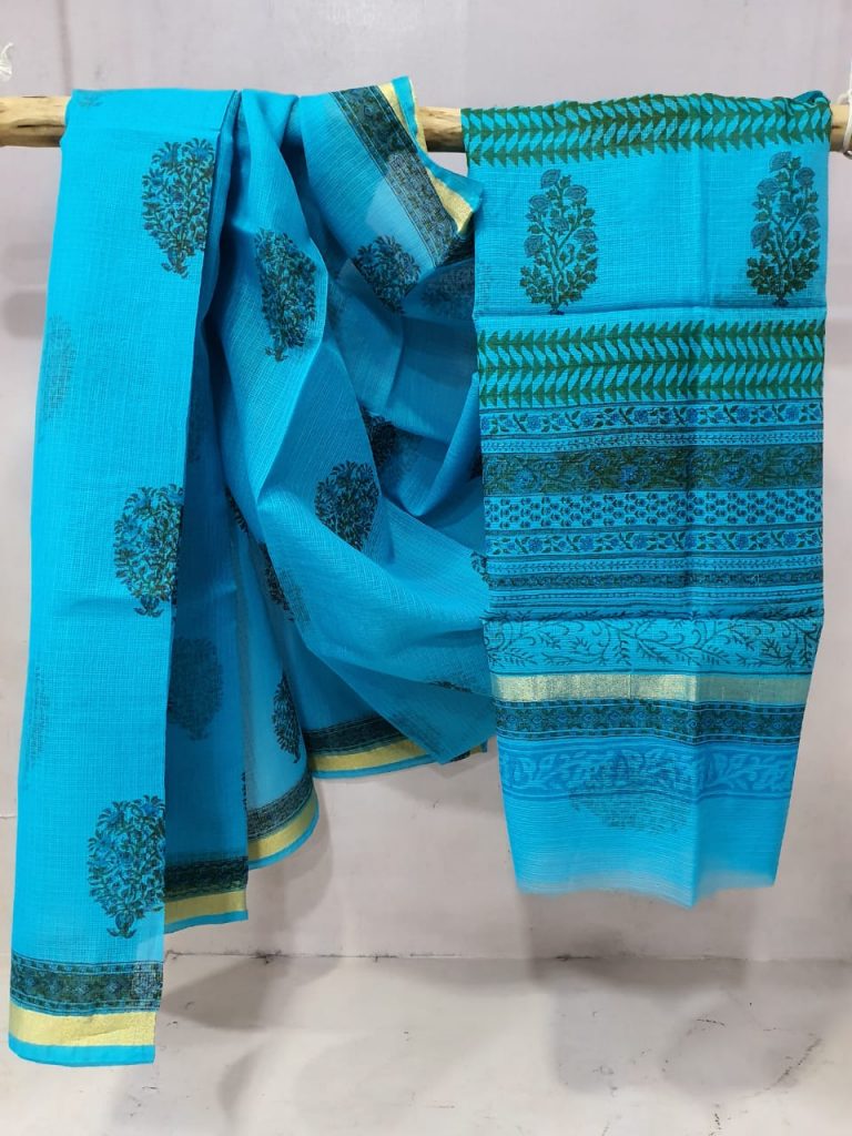 Superior quality Azure blue kota doria saree With blouse